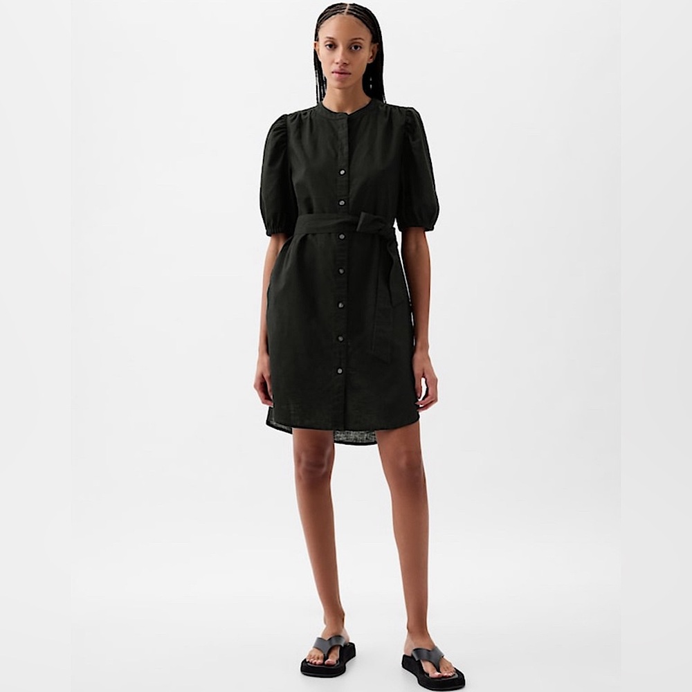 GAP Linen-Cotton Puff Sleeve Mini Shirt Dress